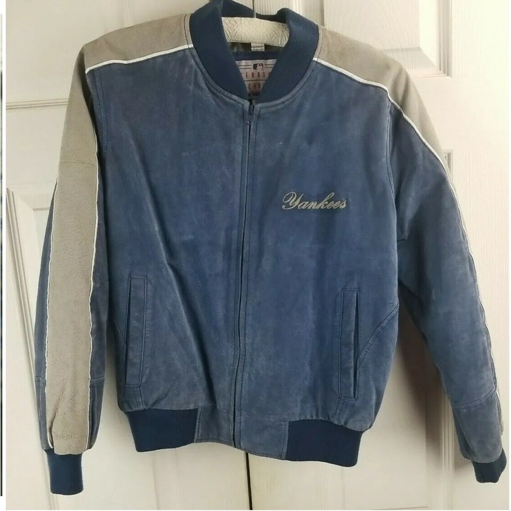 Woman's sz Small MLB New York Yankees G III  Blue Suede Embroidered Jacket